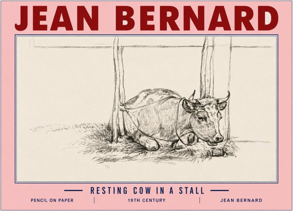 Jean Bernard Resting Cow in a Stall No6 - Póster