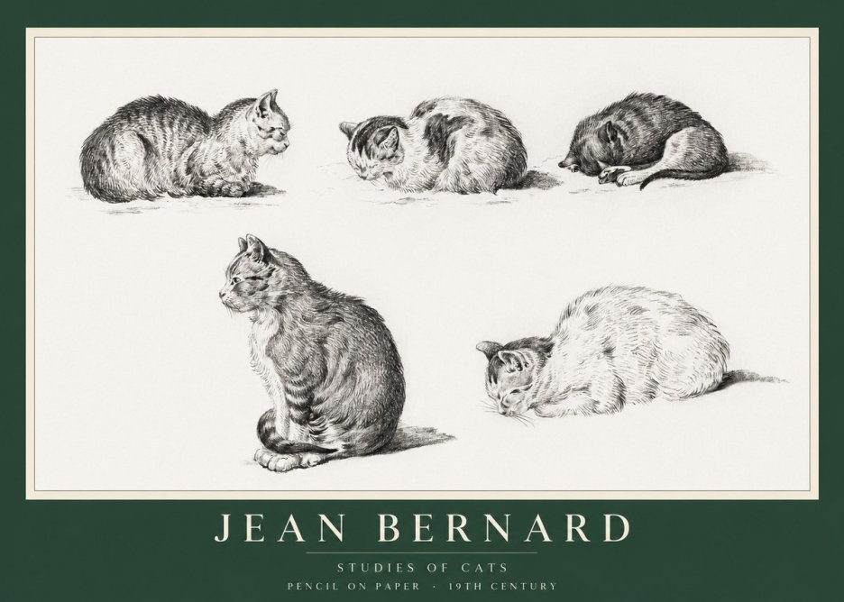 Jean Bernard Studies of Cats No1 - Póster