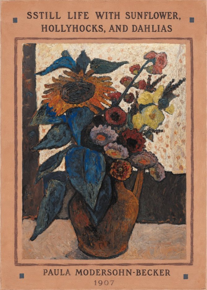 Paula Modersohn-Becker Still Life with Sunflower, Hollyhocks, and Dahlias No3 - Póster