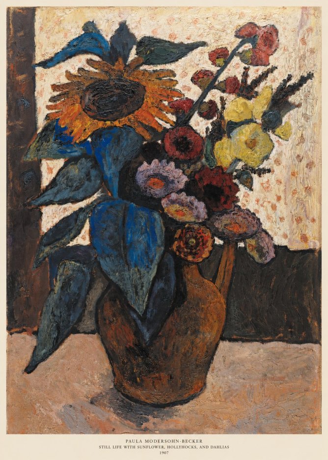 Paula Modersohn-Becker Still Life with Sunflower, Hollyhocks, and Dahlias No6 - Póster