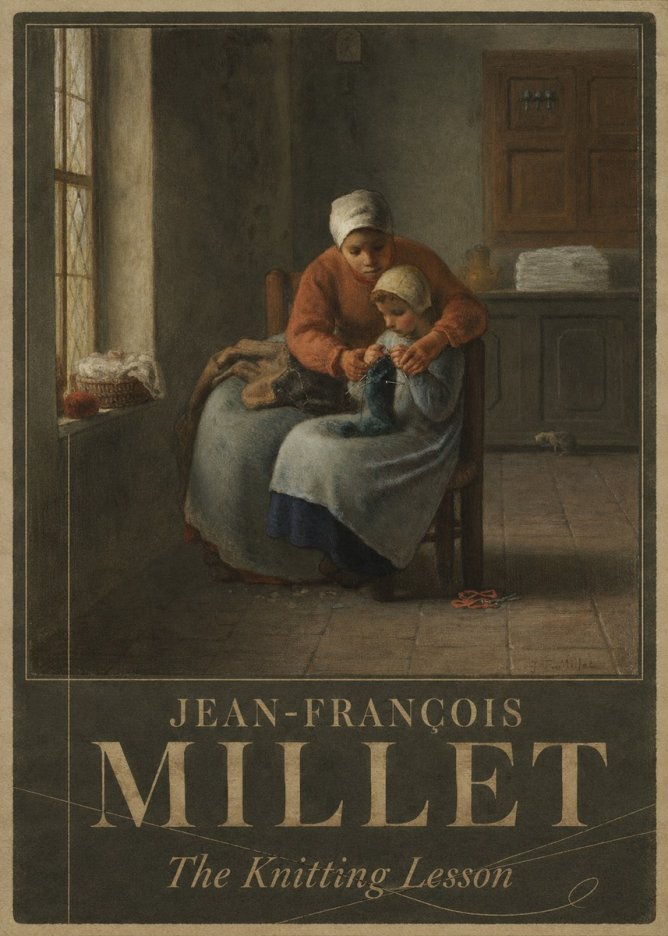 Jean-François Millet The Knitting Lesson II No5 - Póster