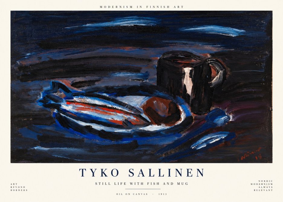 Tyko Sallinen Still Life with Fish and Mug No1 - Póster