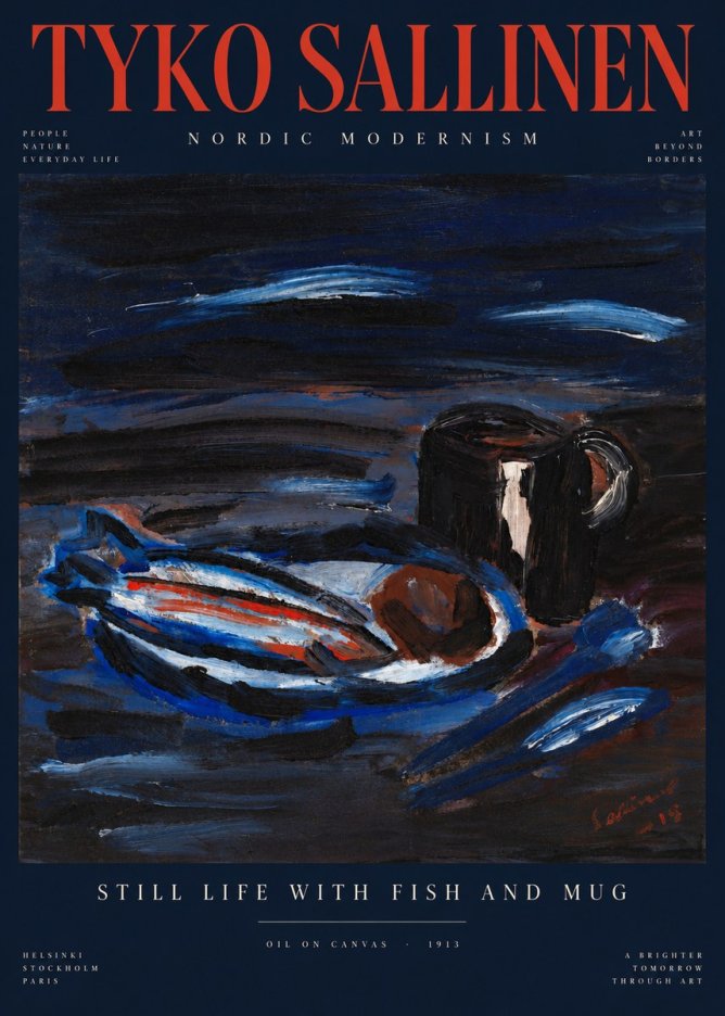 Tyko Sallinen Still Life with Fish and Mug No4 - Póster