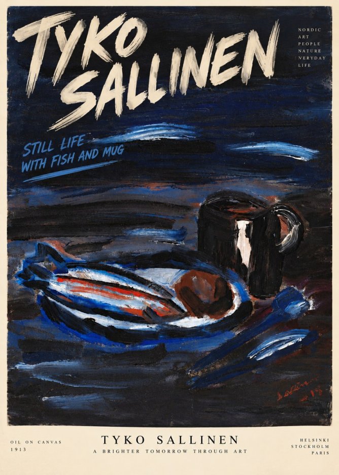 Tyko Sallinen Still Life with Fish and Mug No6 - Póster