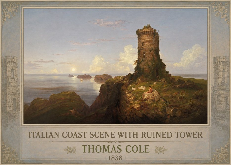 Thomas Cole Italian Coast Scene with Ruined Tower I No1 - Póster