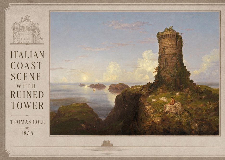 Thomas Cole Italian Coast Scene with Ruined Tower I No2 - Póster