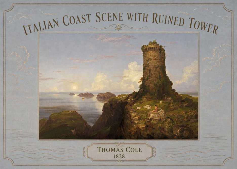 Thomas Cole Italian Coast Scene with Ruined Tower I No3 - Póster