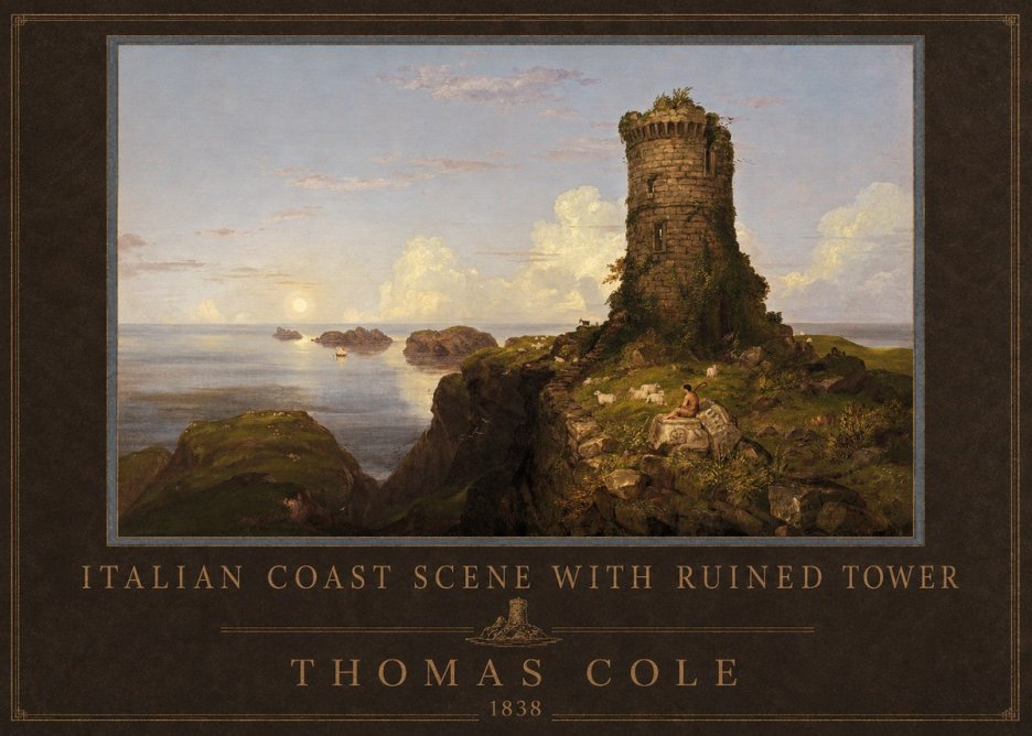 Thomas Cole Italian Coast Scene with Ruined Tower I No4 - Póster