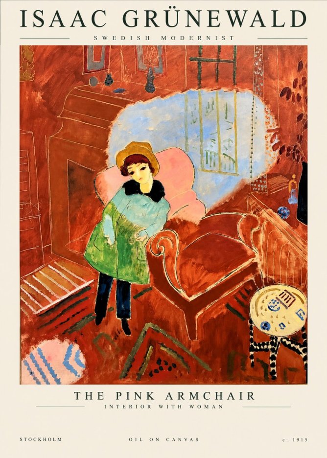 Isaac Grünewald Interior with Young Girl No2 - Póster