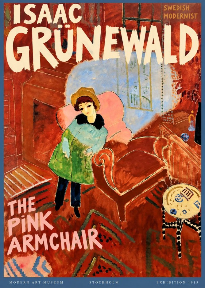 Isaac Grünewald Interior with Young Girl No3 - Póster