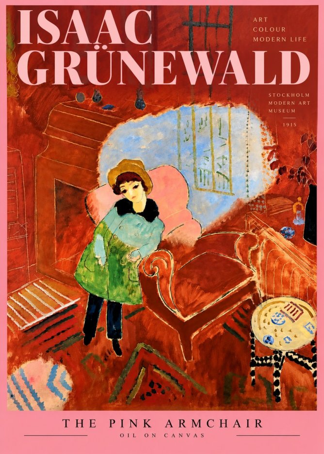 Isaac Grünewald Interior with Young Girl No4 - Póster