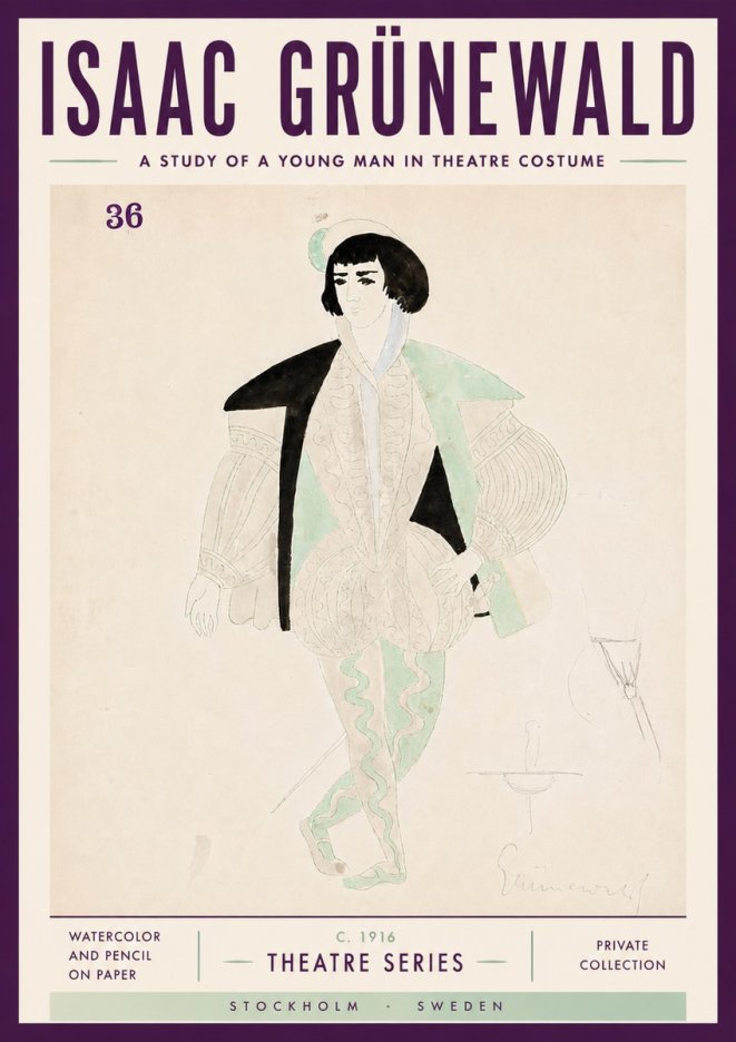 Isaac Grünewald A Study of a Young Man in Theatre Costume No5 - Póster