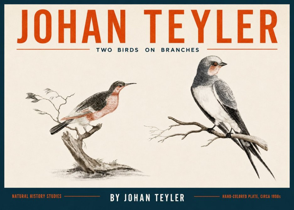 Johan Teyler Two Birds on Branches No4 - Póster