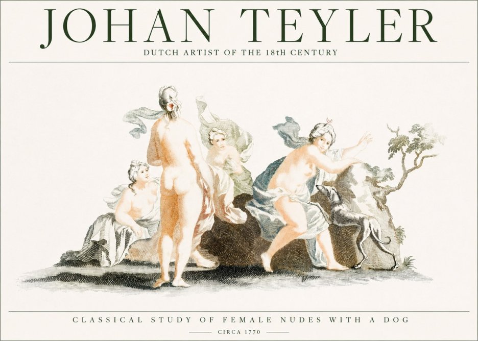 Johan Teyler Classical Study of Female Nudes with a Dog No1 - Póster
