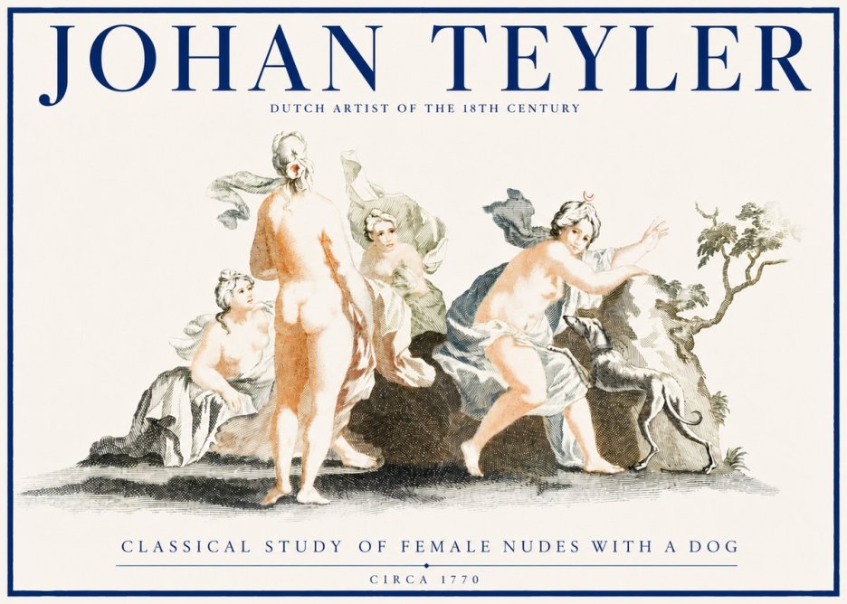 Johan Teyler Classical Study of Female Nudes with a Dog No2 - Póster
