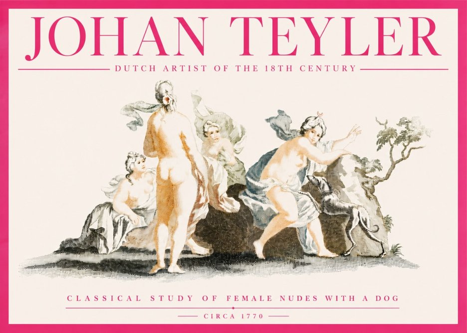 Johan Teyler Classical Study of Female Nudes with a Dog No4 - Póster