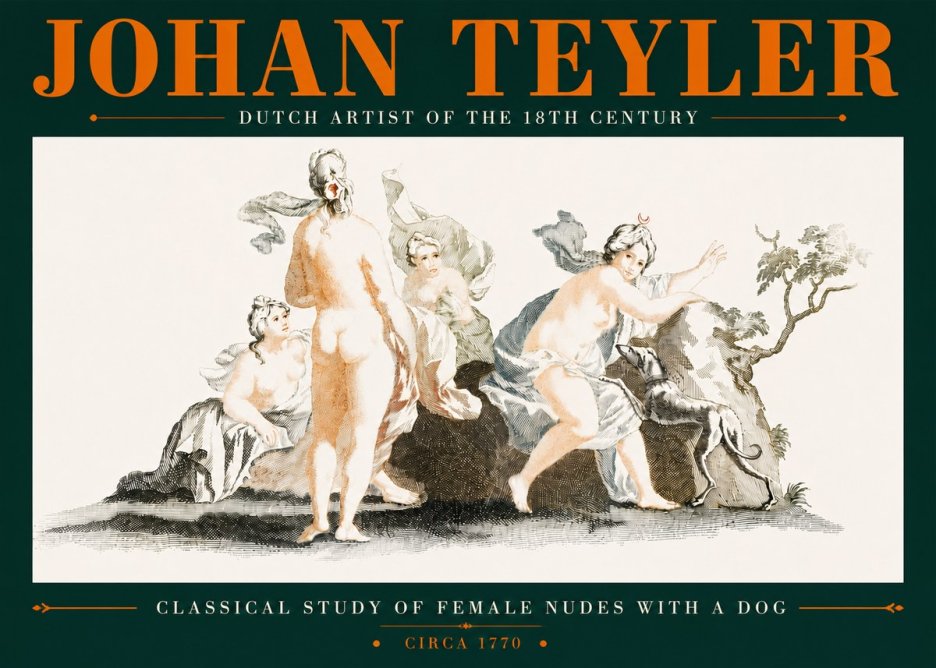Johan Teyler Classical Study of Female Nudes with a Dog No5 - Póster