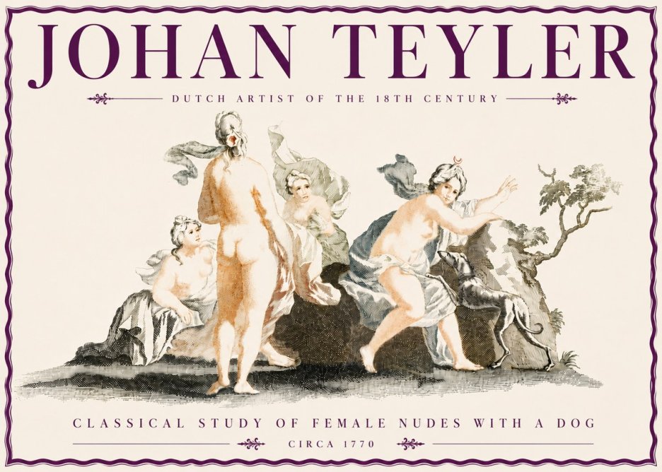 Johan Teyler Classical Study of Female Nudes with a Dog No6 - Póster