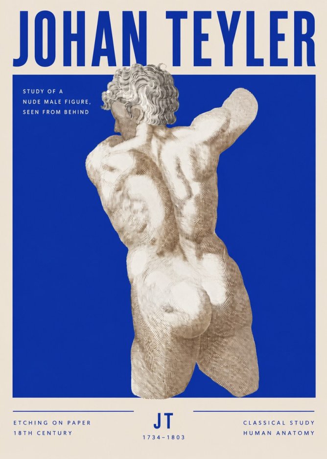 Johan Teyler Study of a Nude Male Figure, Seen from Behind No3 - Póster