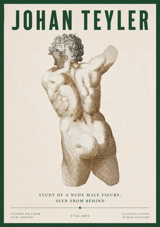 Johan Teyler Study of a Nude Male Figure, Seen from Behind No4 - Póster