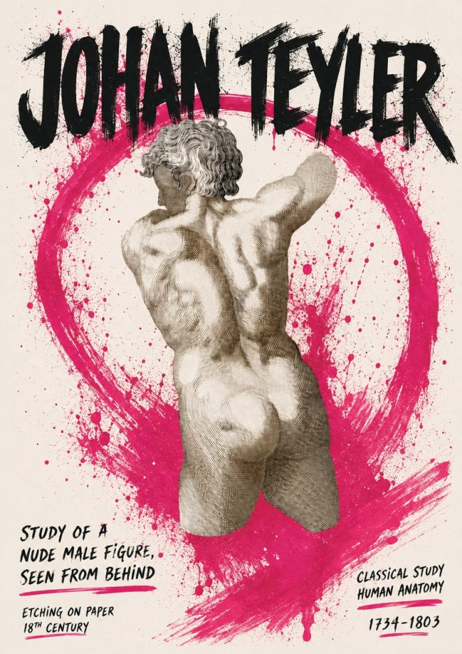 Johan Teyler Study of a Nude Male Figure, Seen from Behind No5 - Póster