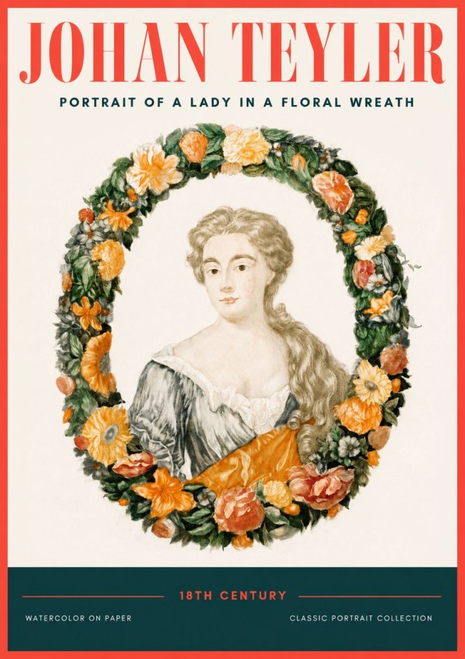 Johan Teyler Portrait of a Lady in a Floral Wreath No2 - Póster