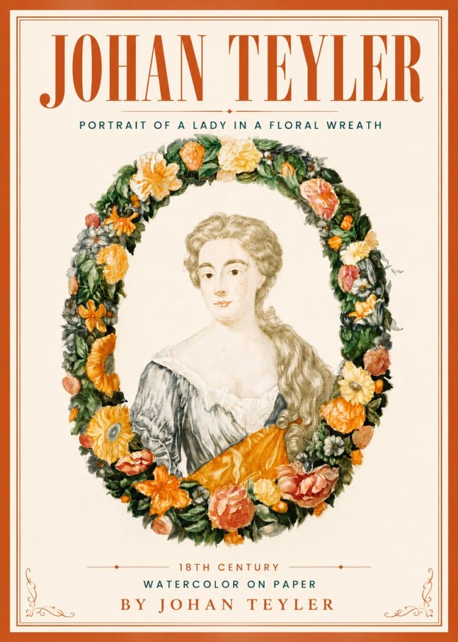 Johan Teyler Portrait of a Lady in a Floral Wreath No5 - Póster