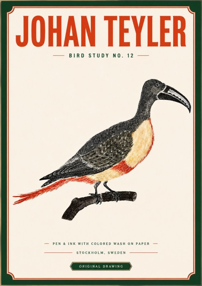 Johan Teyler Bird Study No. 12 - Original Drawing No3 - Póster