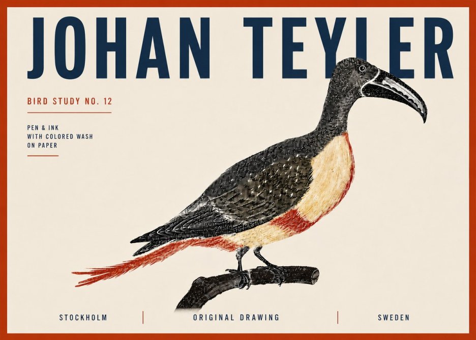 Johan Teyler Bird Study No. 12 - Original Drawing No6 - Póster
