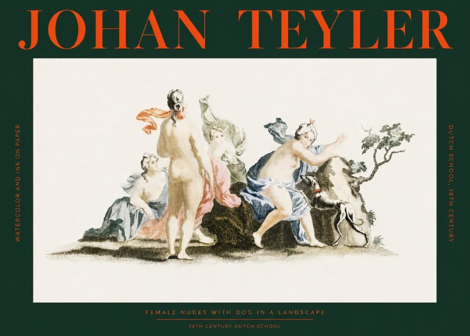 Johan Teyler Nudi Femminili Con Cane in Paesaggio No2 - Póster