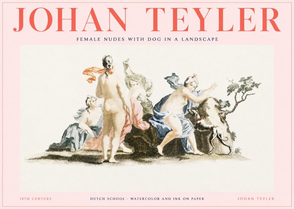 Johan Teyler Nudi Femminili Con Cane in Paesaggio No3 - Póster