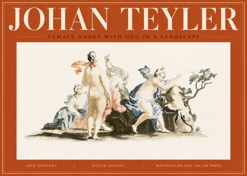 Johan Teyler Nudi Femminili Con Cane in Paesaggio No5 - Póster