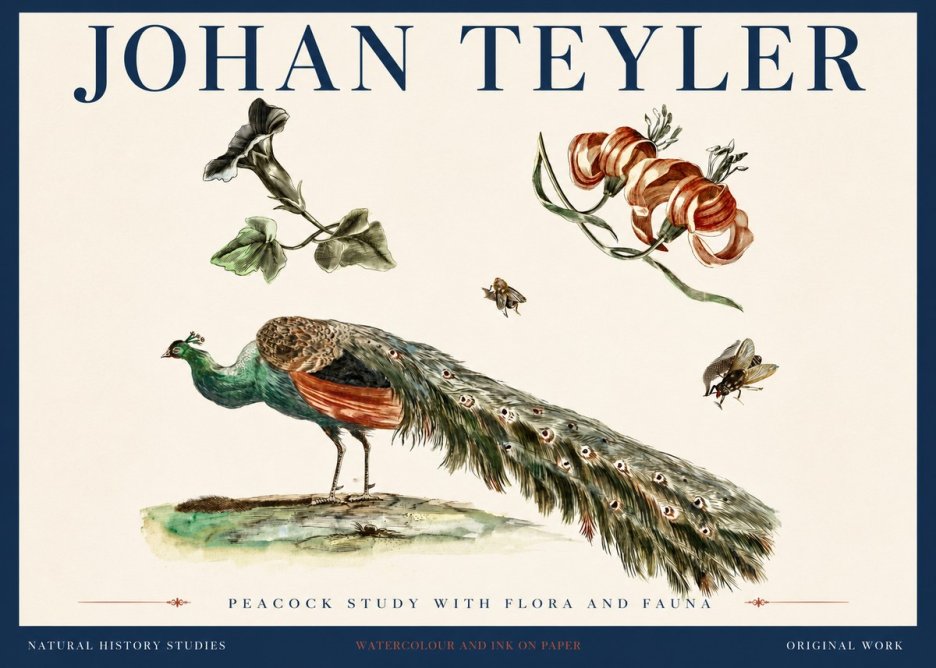 Johan Teyler Peacock Study with Flora and Fauna No4 - Póster