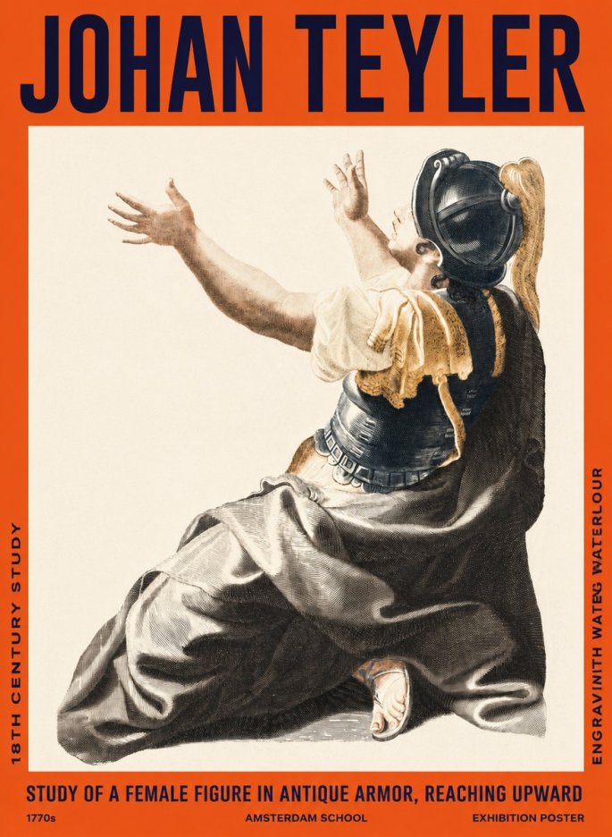Johan Teyler Study of a Female Figure in Antique Armor, Reaching Upward No2 - Póster