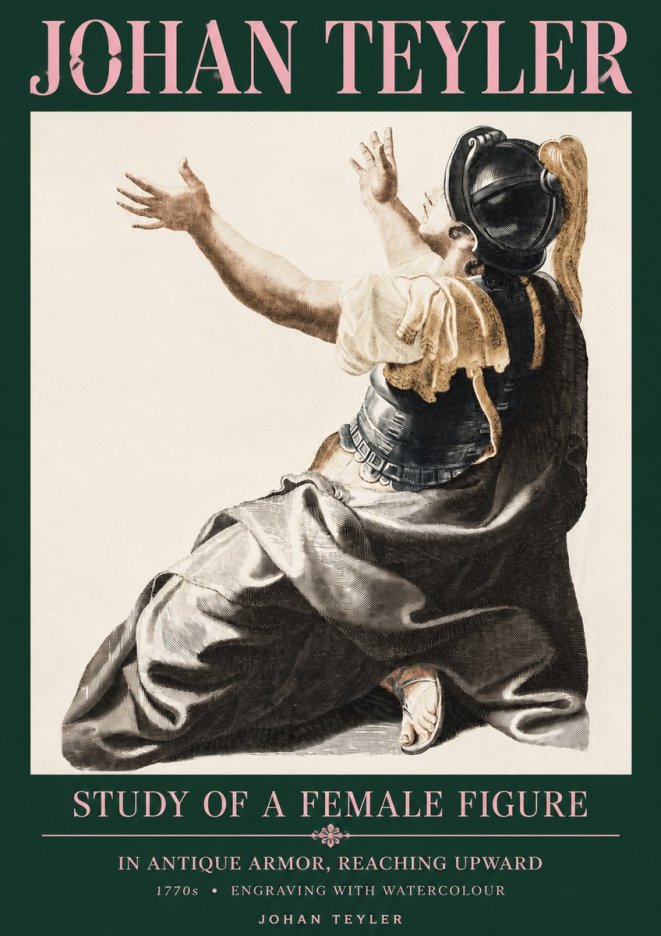 Johan Teyler Study of a Female Figure in Antique Armor, Reaching Upward No3 - Póster