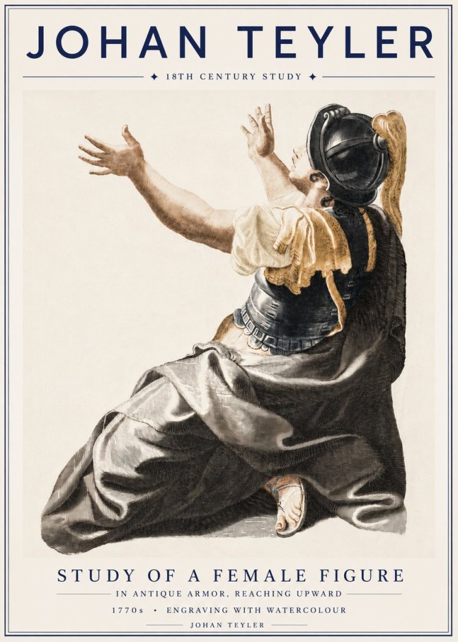 Johan Teyler Study of a Female Figure in Antique Armor, Reaching Upward No4 - Póster