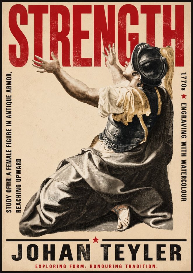Johan Teyler Study of a Female Figure in Antique Armor, Reaching Upward No5 - Póster