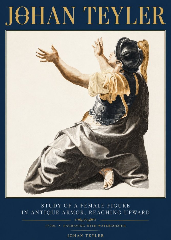 Johan Teyler Study of a Female Figure in Antique Armor, Reaching Upward No6 - Póster