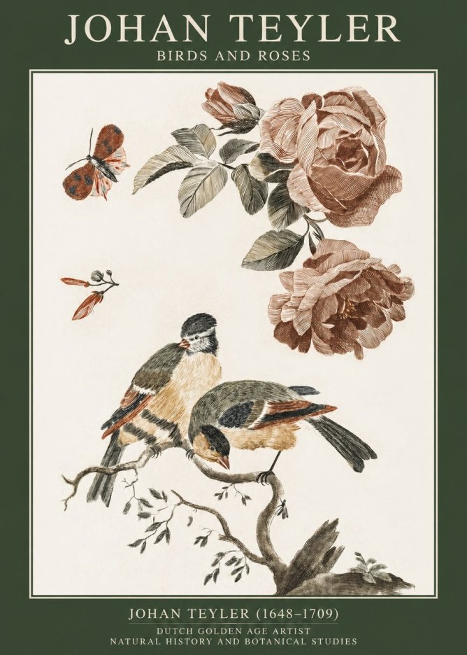 Johan Teyler Birds and Roses No1 - Póster