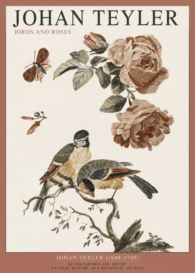 Johan Teyler Birds and Roses No2 - Póster