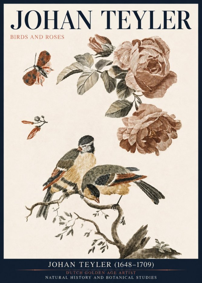 Johan Teyler Birds and Roses No3 - Póster