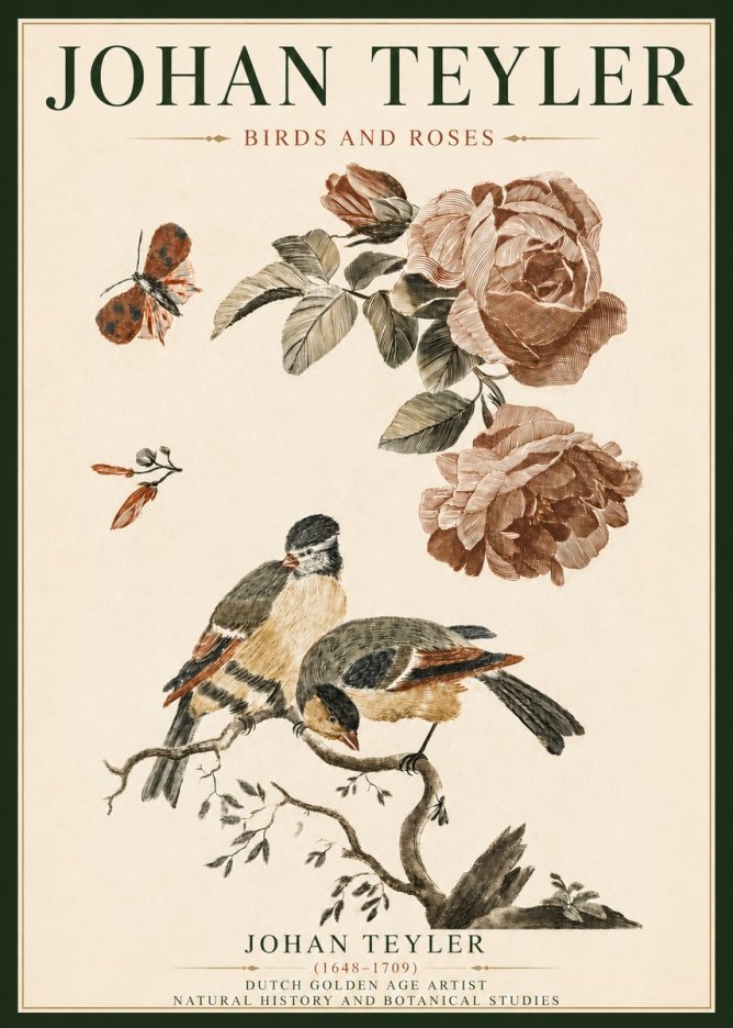 Johan Teyler Birds and Roses No4 - Póster