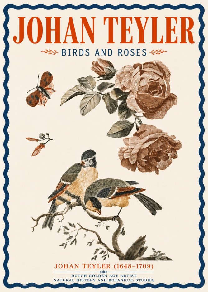 Johan Teyler Birds and Roses No6 - Póster
