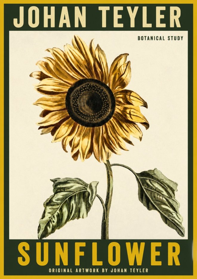 Johan Teyler Sunflower - Botanical Study No2 - Póster