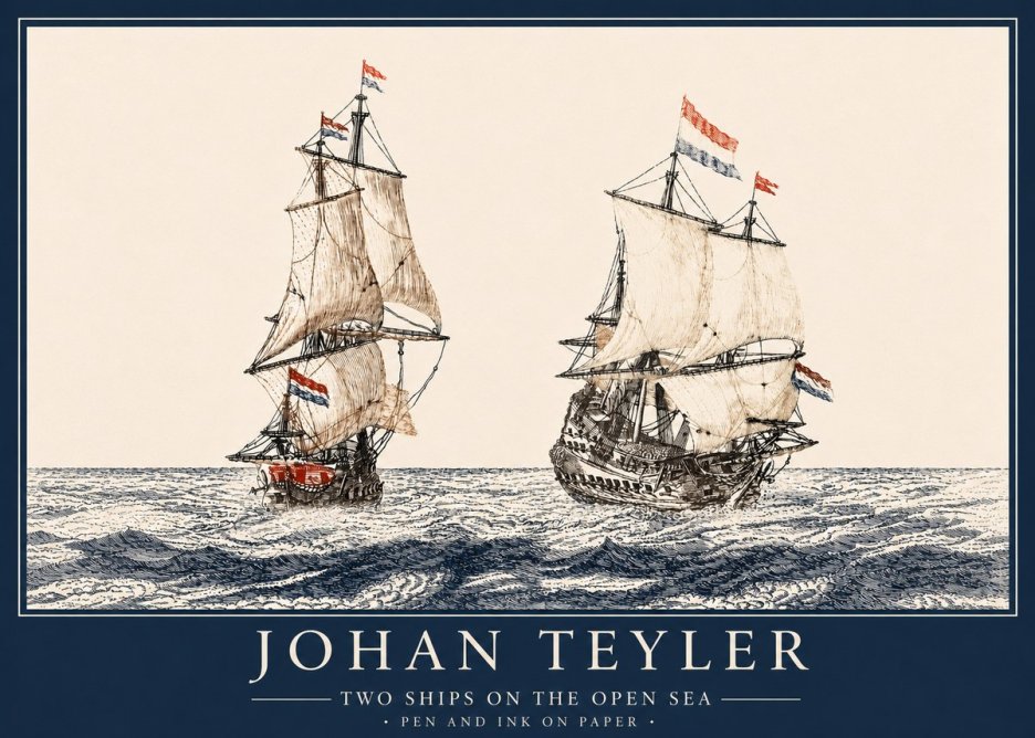 Johan Teyler Two Ships on the Open Sea No4 - Póster