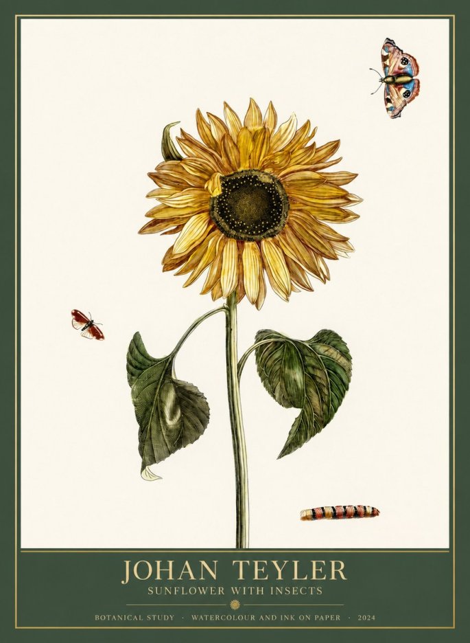 Johan Teyler Sunflower with Insects No1 - Póster