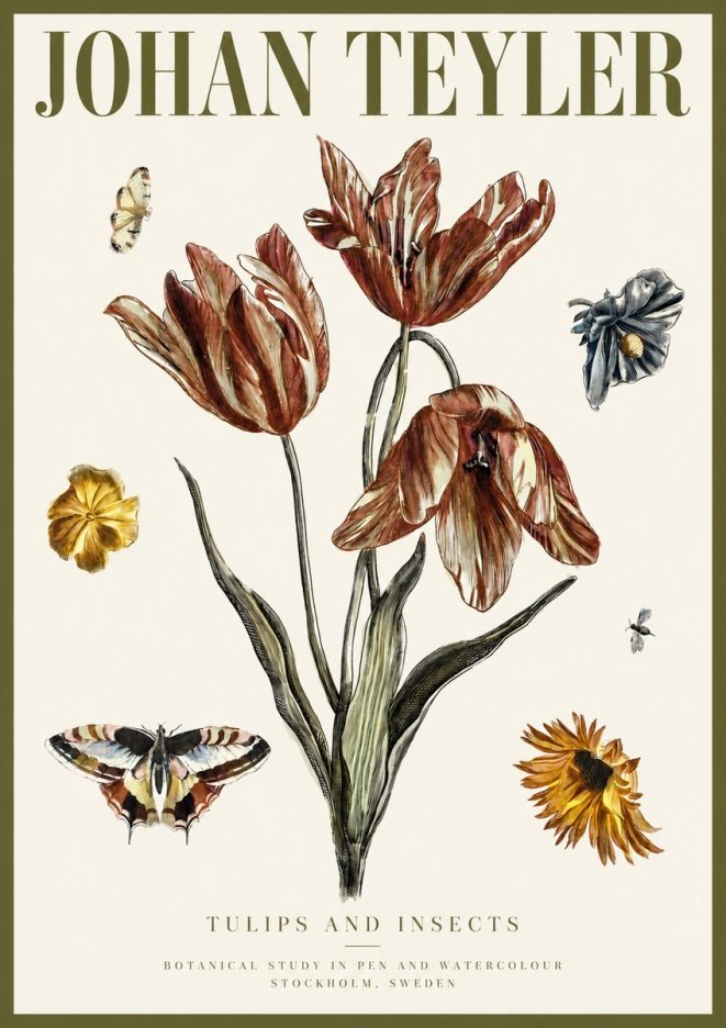 Johan Teyler Tulips and Insects No3 - Póster