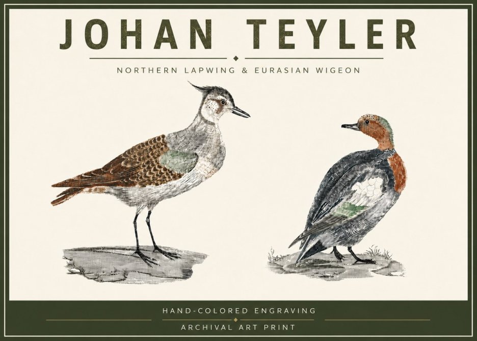 Johan Teyler Northern Lapwing & Eurasian Wigeon No6 - Póster