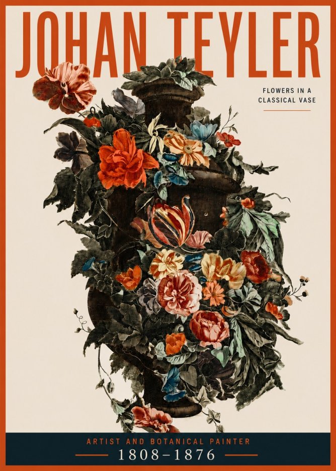 Johan Teyler Flowers in a Classical Vase No3 - Póster