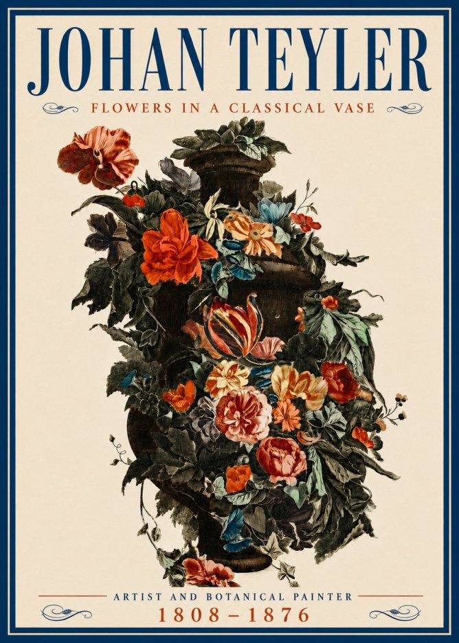 Johan Teyler Flowers in a Classical Vase No6 - Póster